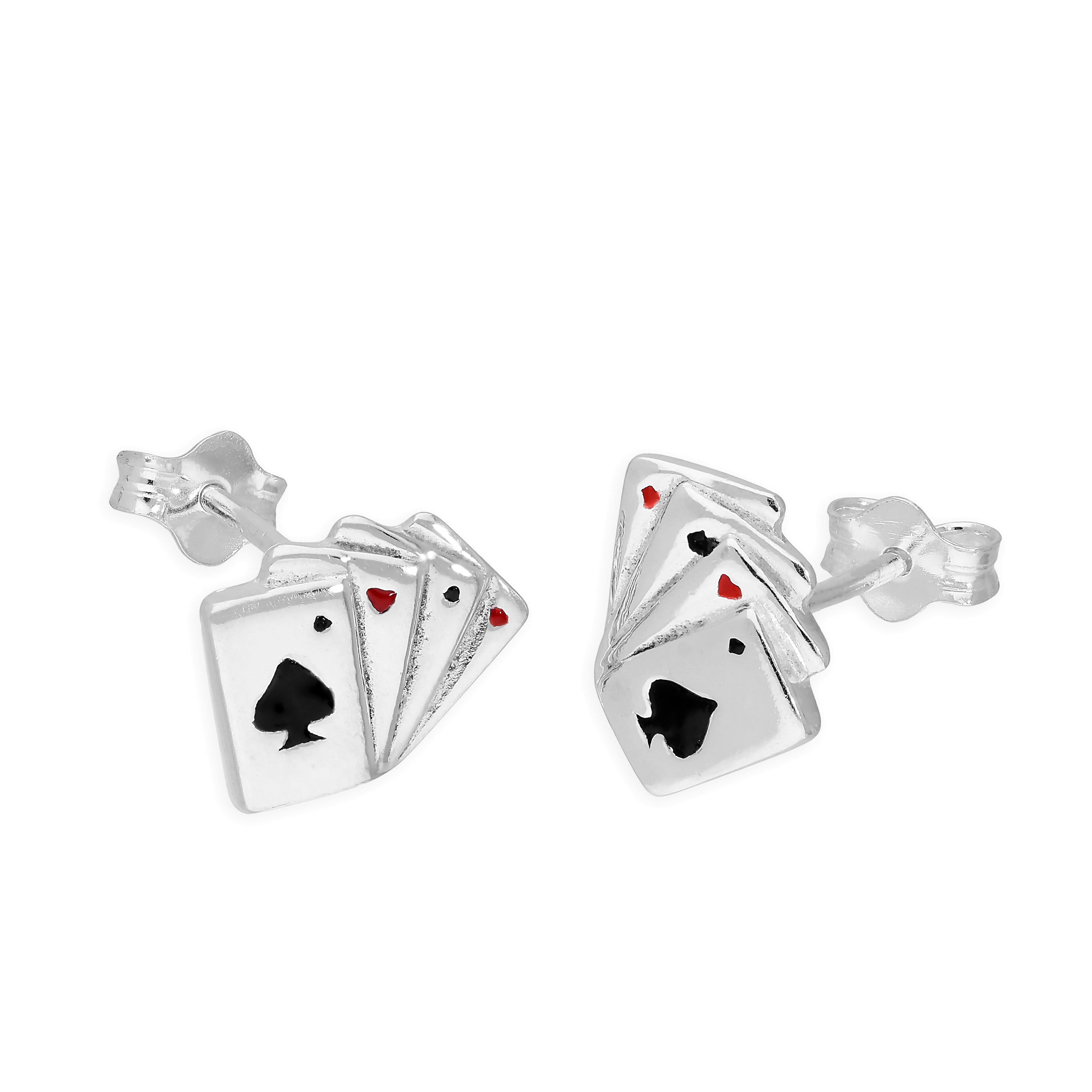 Sterlingsilber & Koloriert Emaille Pik As Ohrstecker
