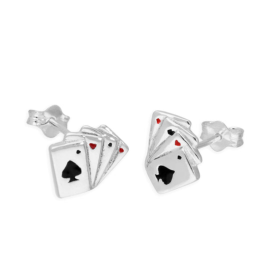 Sterlingsilber & Koloriert Emaille Pik As Ohrstecker