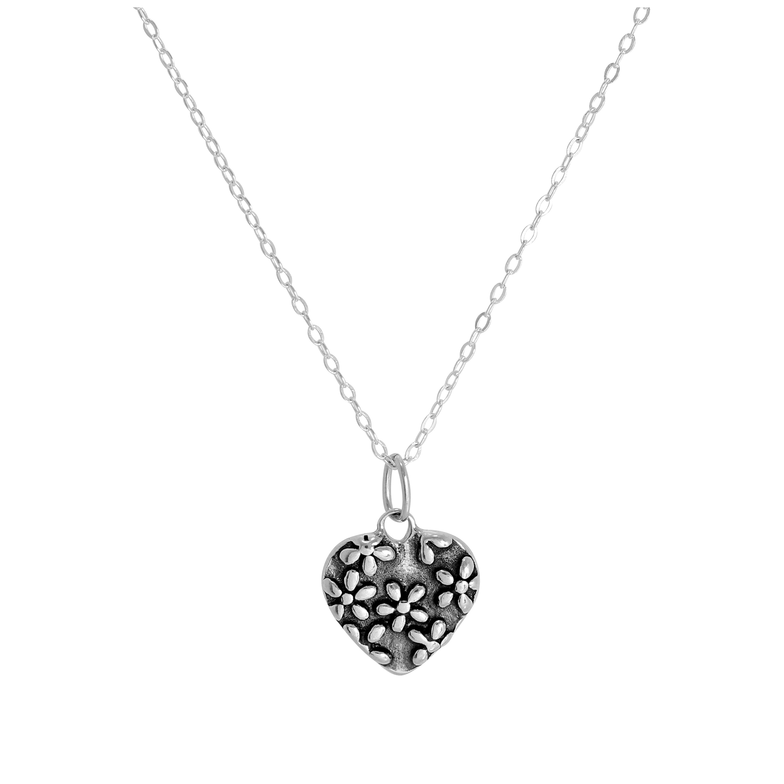 Halskette mit Blumenherz aus Sterlingsilber, 14–28 Zoll