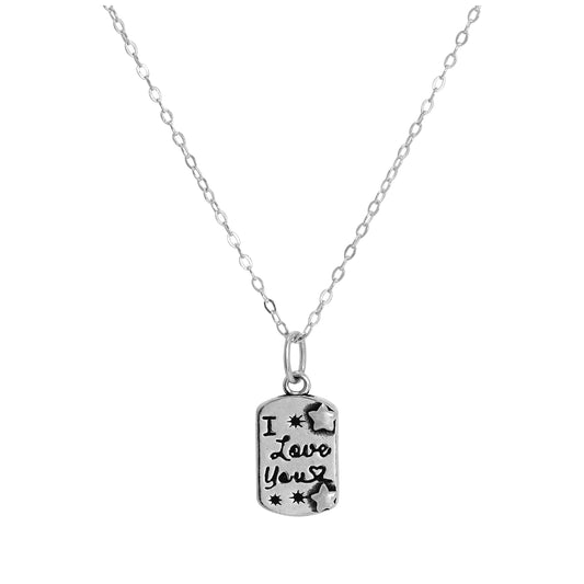 Sterling Silver I Love You Tag Pendant Necklace 14 - 28 Inches