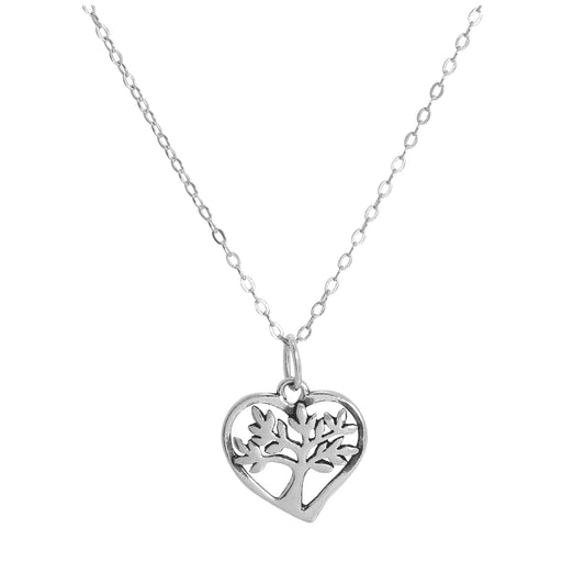 Sterling Silver Tree in Heart Pendant Necklace 14 - 28 Inches