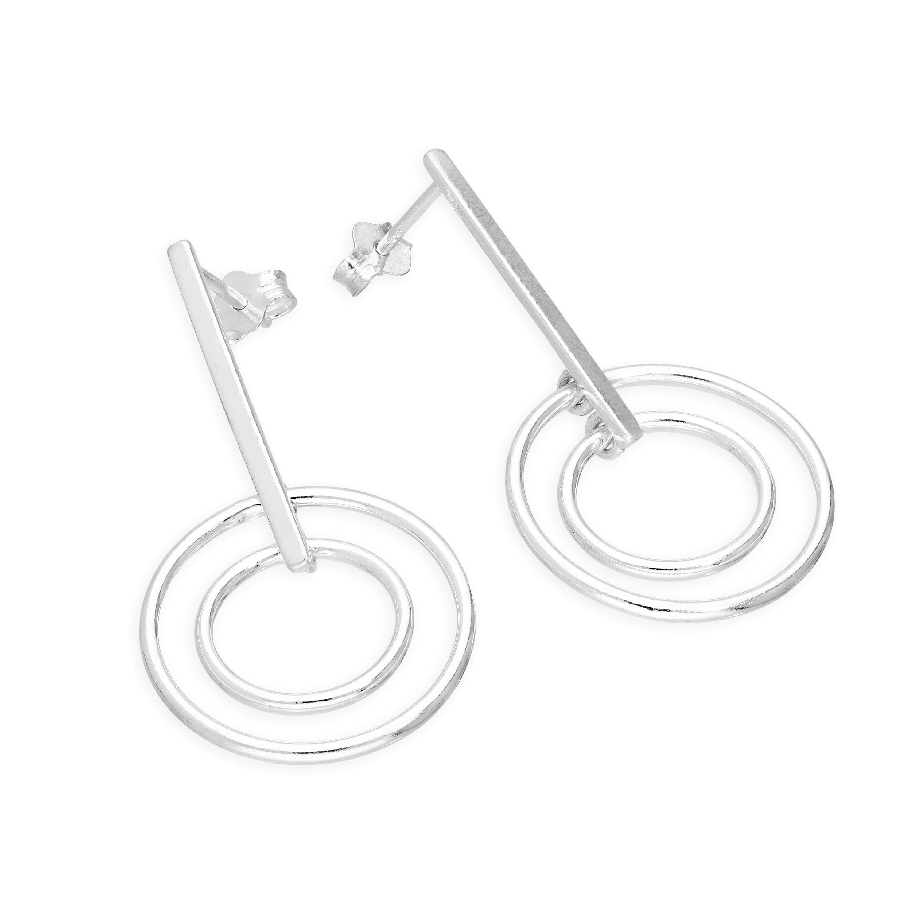 Sterlingsilber Stange & Kreise Hänge Ohrstecker