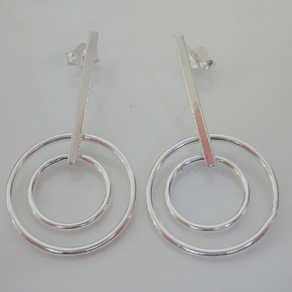 Sterlingsilber Stange & Kreise Hänge Ohrstecker
