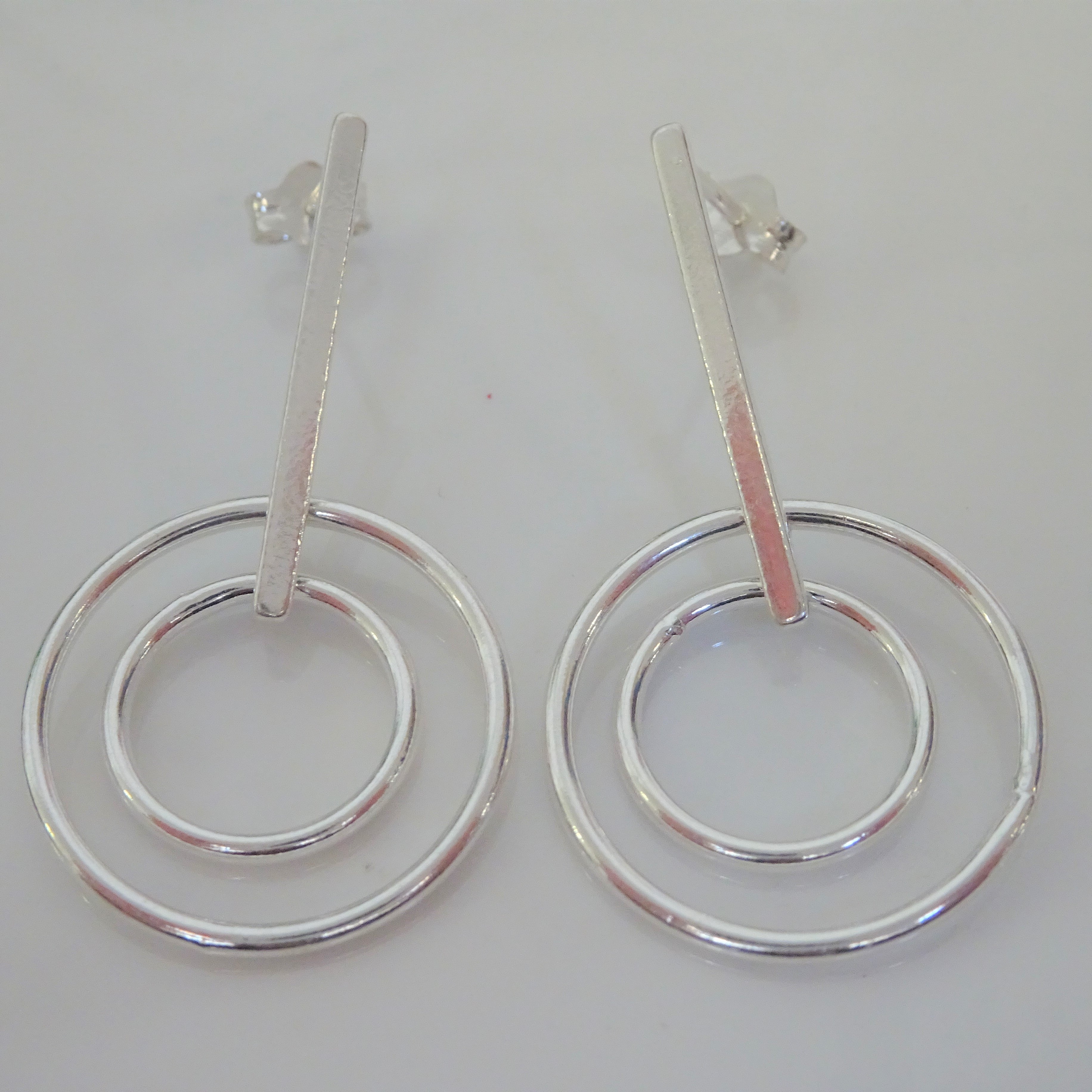 Sterlingsilber Stange & Kreise Hänge Ohrstecker