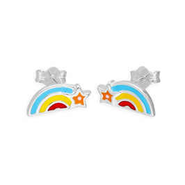 Sterlingsilber & Farbig Emaille Regenbogen und Stern Ohrstecker