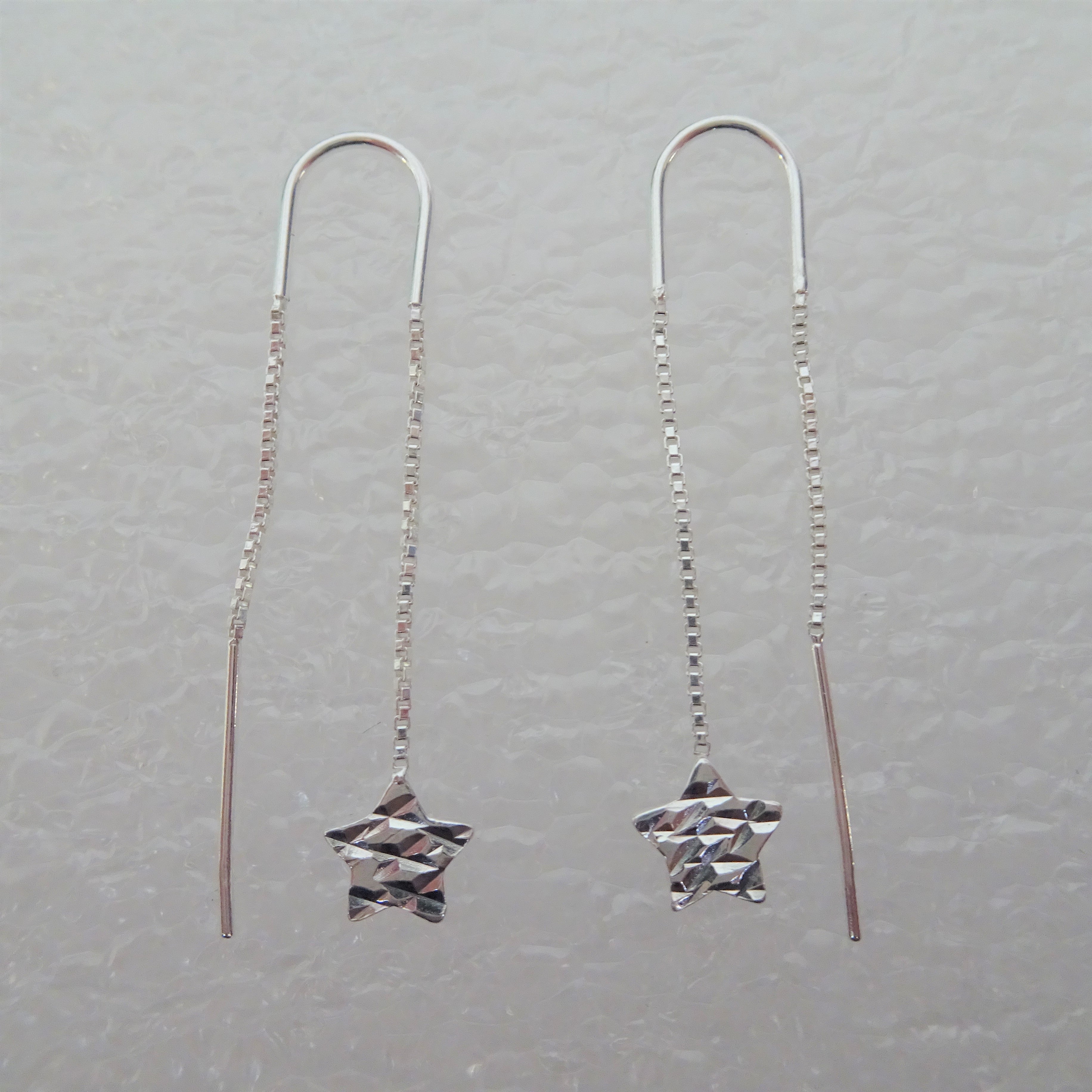 Sterlingsilber Diamantschliff Stern Durchzieher Ohrringe