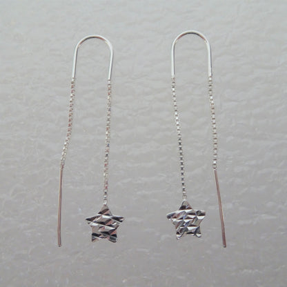 Sterlingsilber Diamantschliff Stern Durchzieher Ohrringe