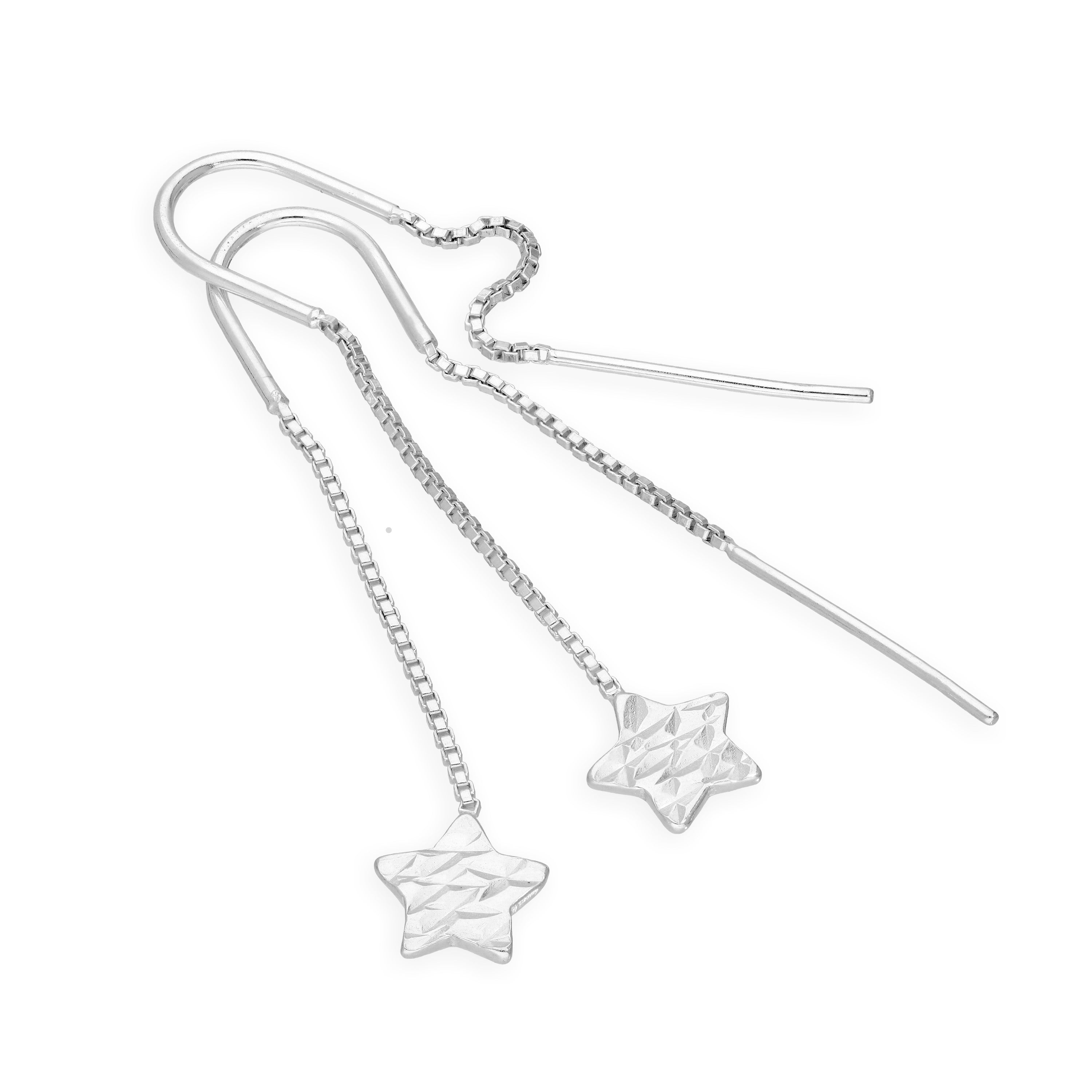 Sterlingsilber Diamantschliff Stern Durchzieher Ohrringe
