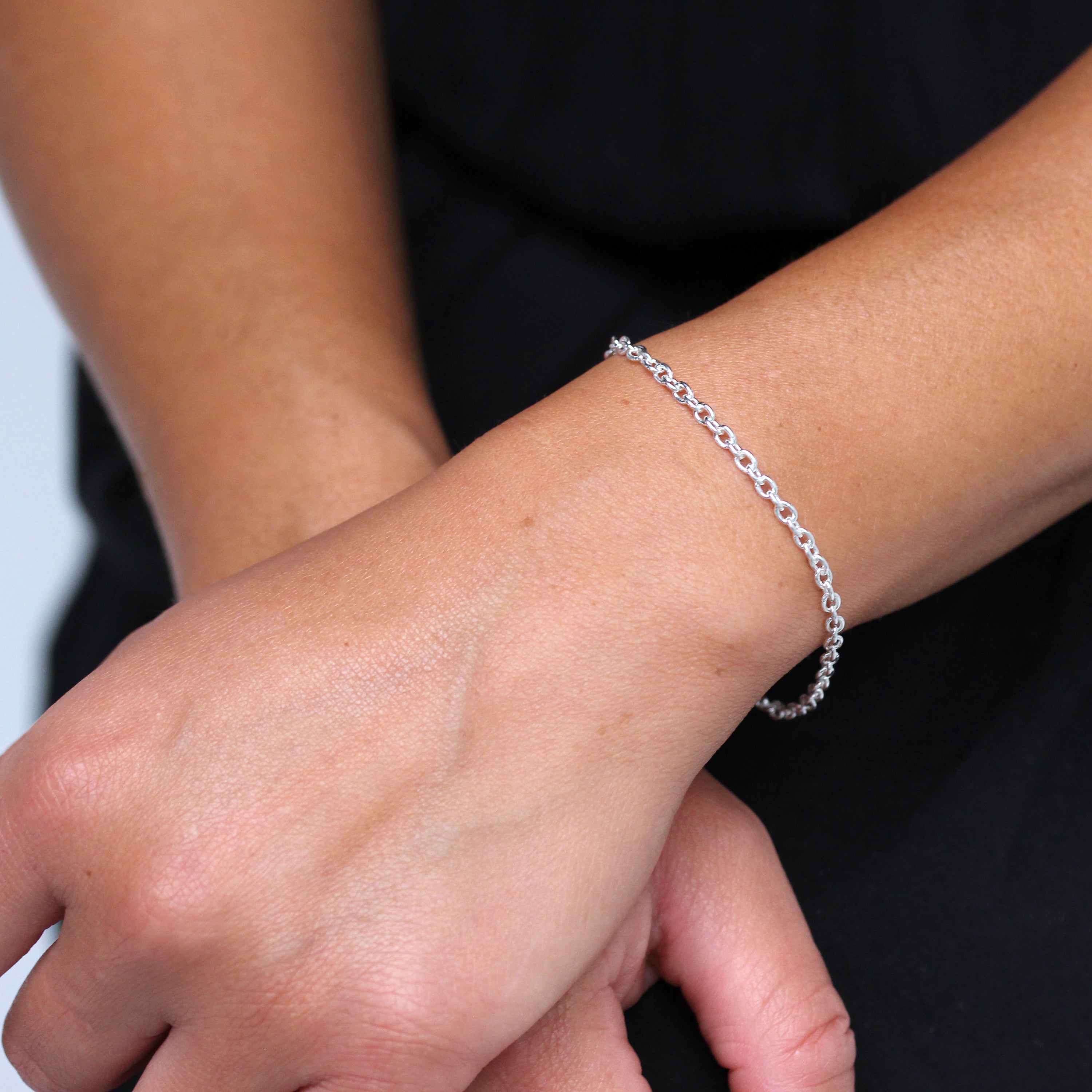 Armband aus 3 mm breitem Kabel in Sterlingsilber, 6–8 Zoll