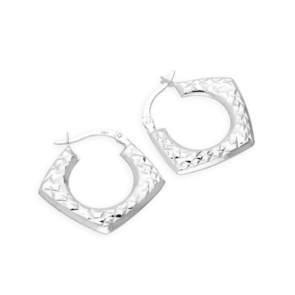 Sterlingsilber Diamantschliff Quadratisch Creolen Ohrringe
