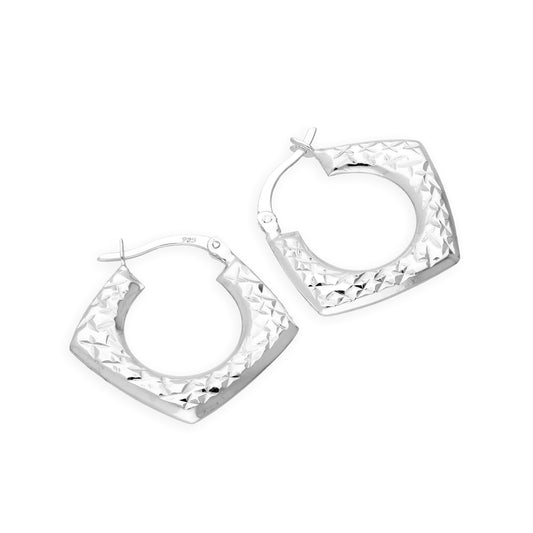 Sterlingsilber Diamantschliff Quadratisch Creolen Ohrringe