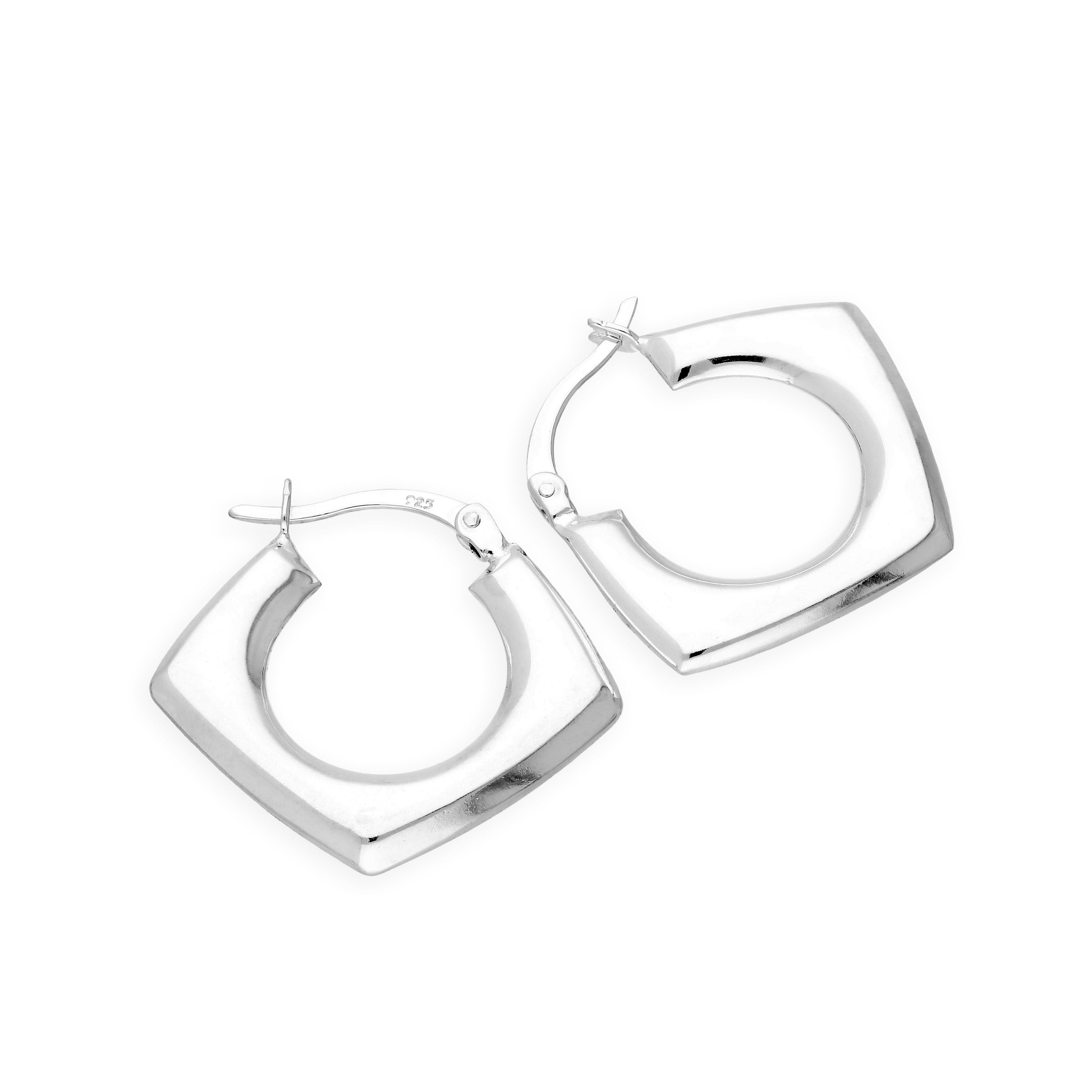 Sterlingsilber Diamantschliff Quadratisch Creolen Ohrringe