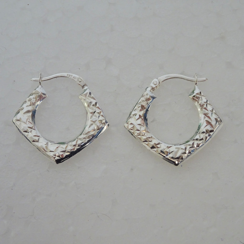 Sterlingsilber Diamantschliff Quadratisch Creolen Ohrringe