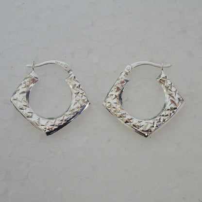 Sterlingsilber Diamantschliff Quadratisch Creolen Ohrringe