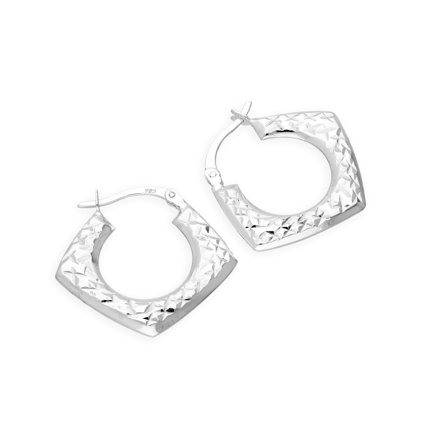 Sterlingsilber Diamantschliff Quadratisch Creolen Ohrringe