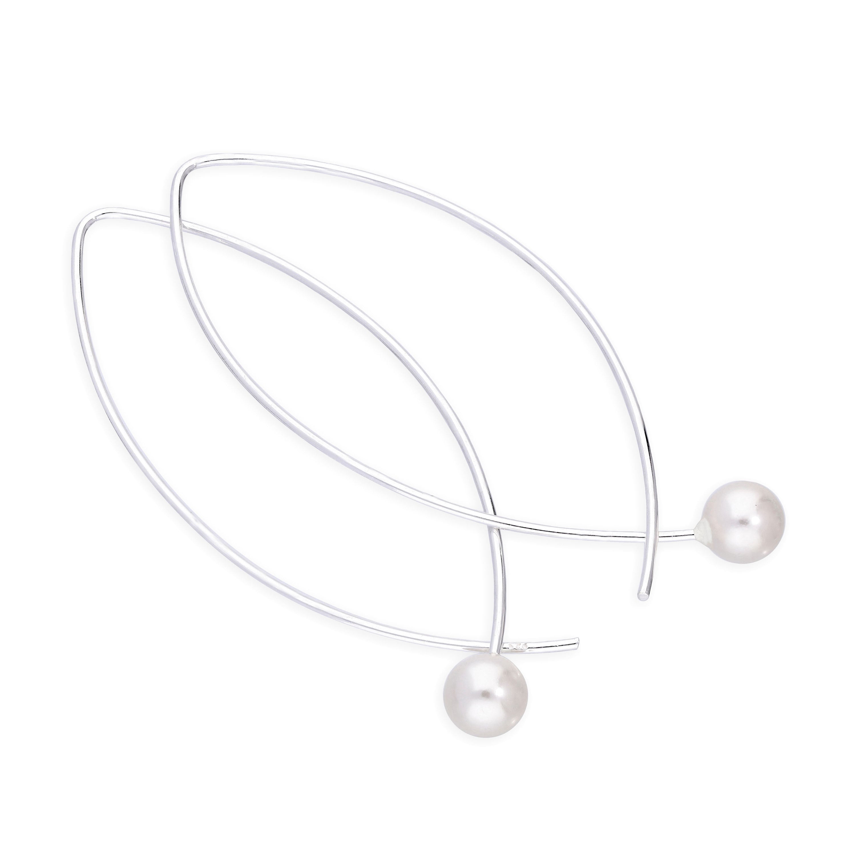 Sterlingsilber & Perle Schlaufe Durchzieher Ohrringe 