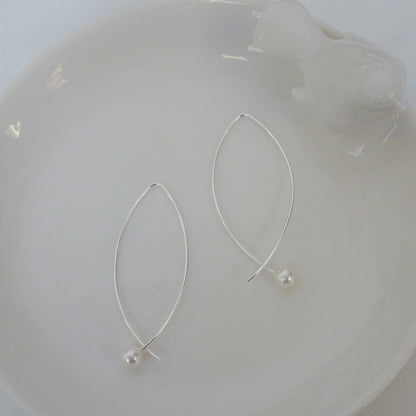 Sterlingsilber & Perle Schlaufe Durchzieher Ohrringe 