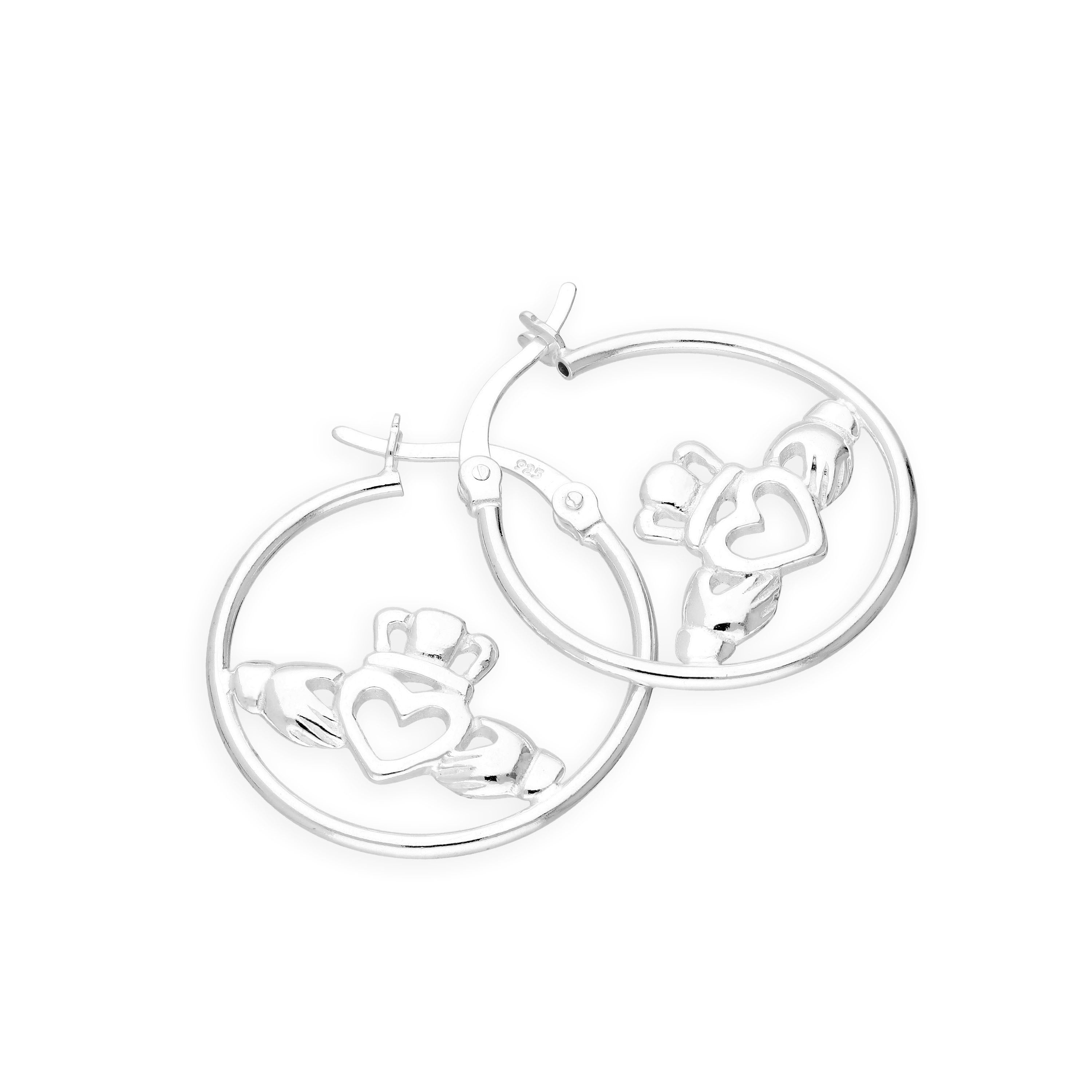 Sterlingsilber Creolen Ohrringe mit Claddagh