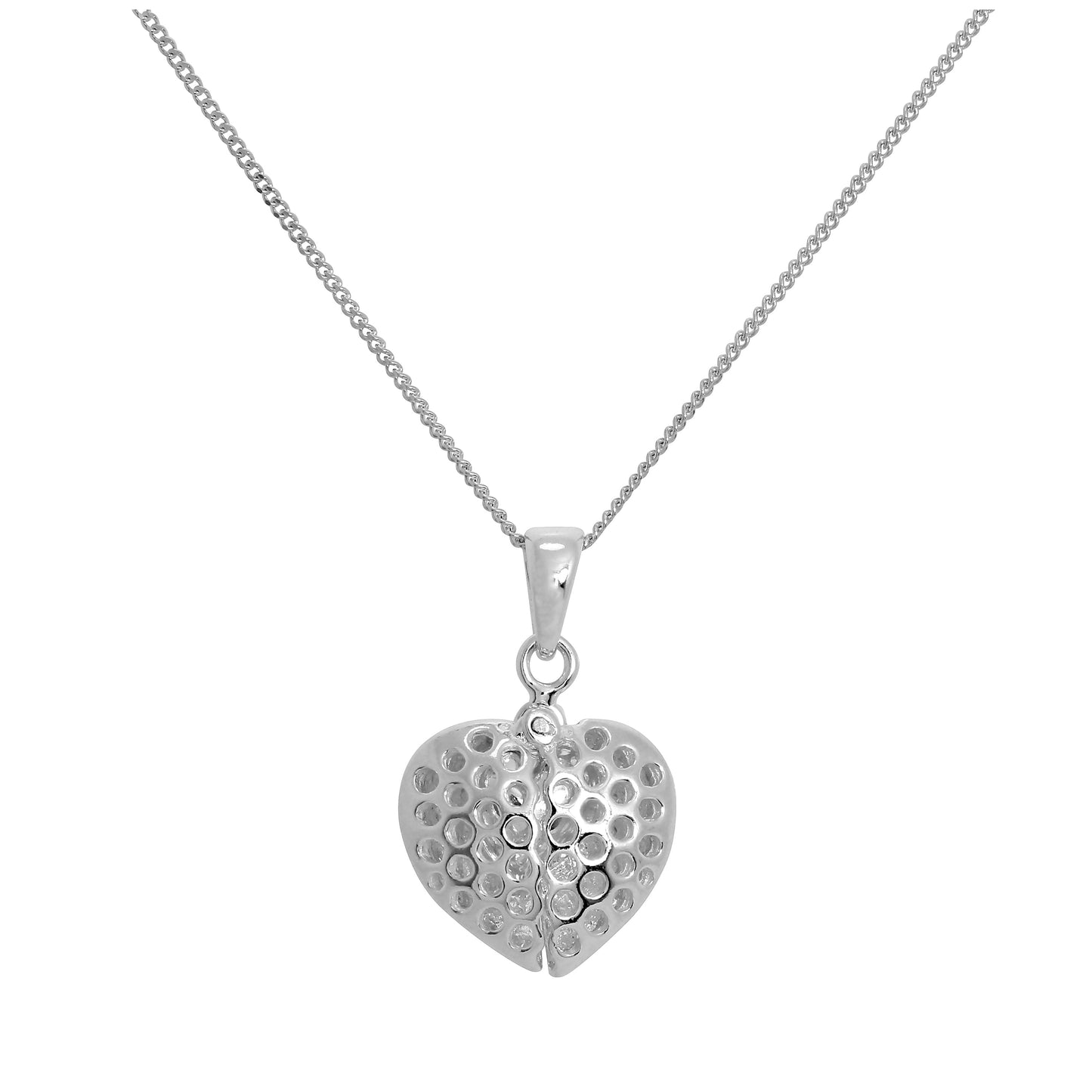 Halskette mit offenem Herz aus Sterlingsilber mit kleinem Herz darin, 14–32 Zoll