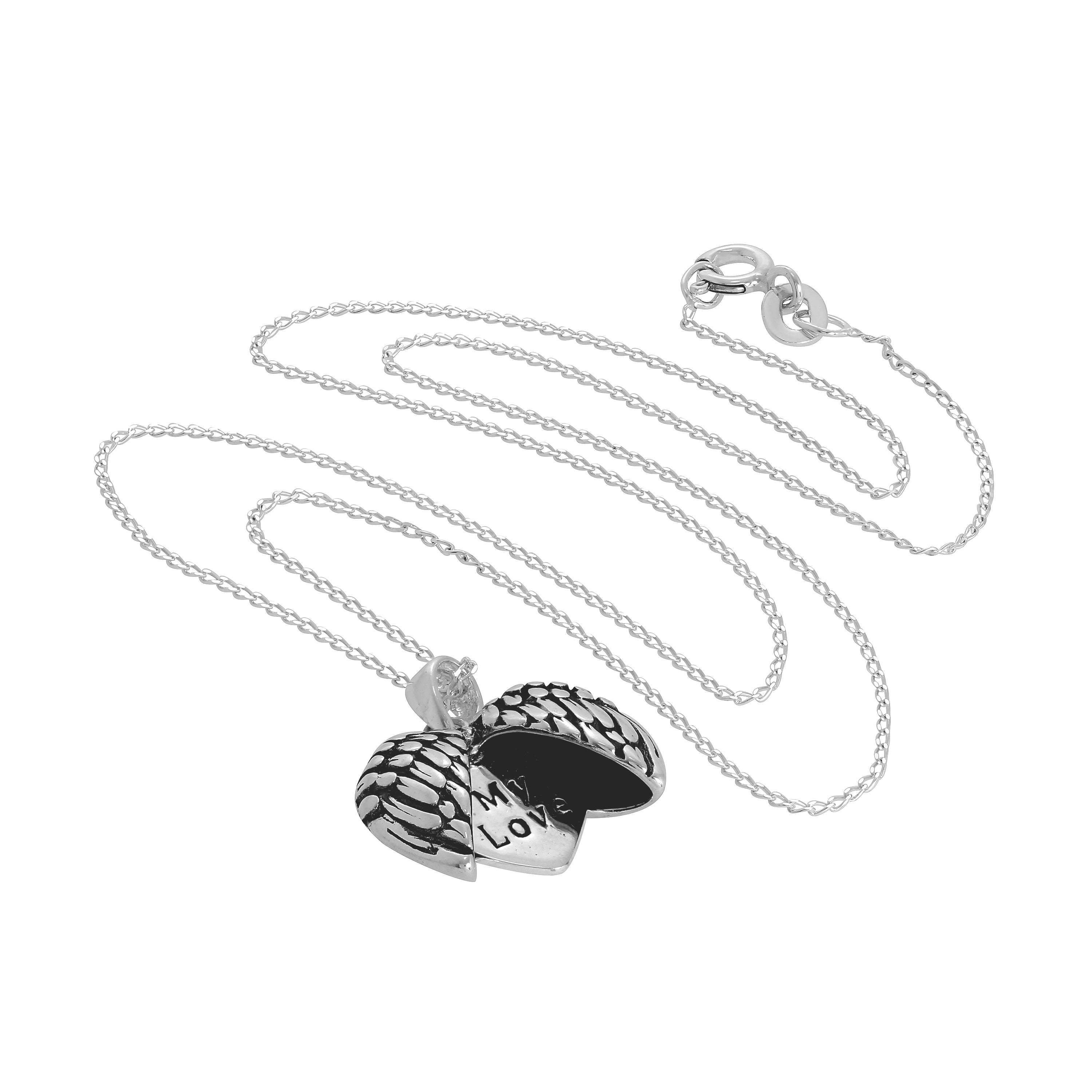 Halskette mit offenem Engelsflügel-Herzanhänger mit kleinem Herz darin aus Sterlingsilber 14–22 Zoll