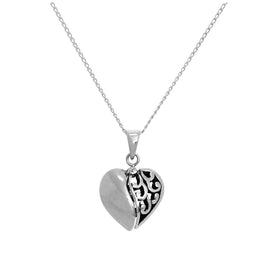 Sterlingsilber Anhänger mit aufklappbarem Herz und kleinem Herz auf Kette 14 - 22 Zoll