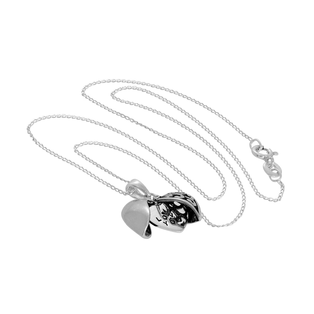 Sterlingsilber Anhänger mit aufklappbarem Herz und kleinem Herz auf Kette 14 - 22 Zoll