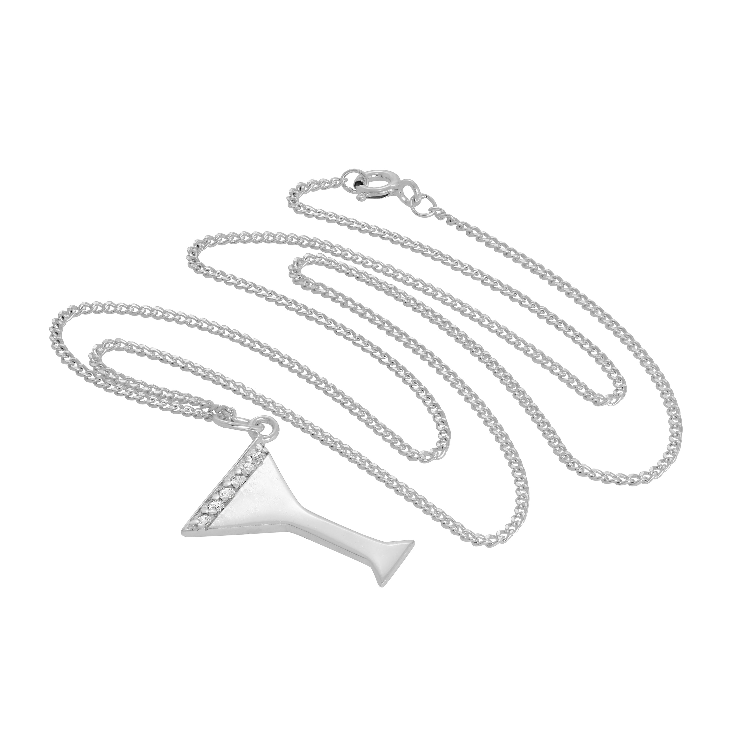 Halskette mit Cocktailglas-Anhänger aus Sterlingsilber und klarem CZ-Kristall, 16–24 Zoll