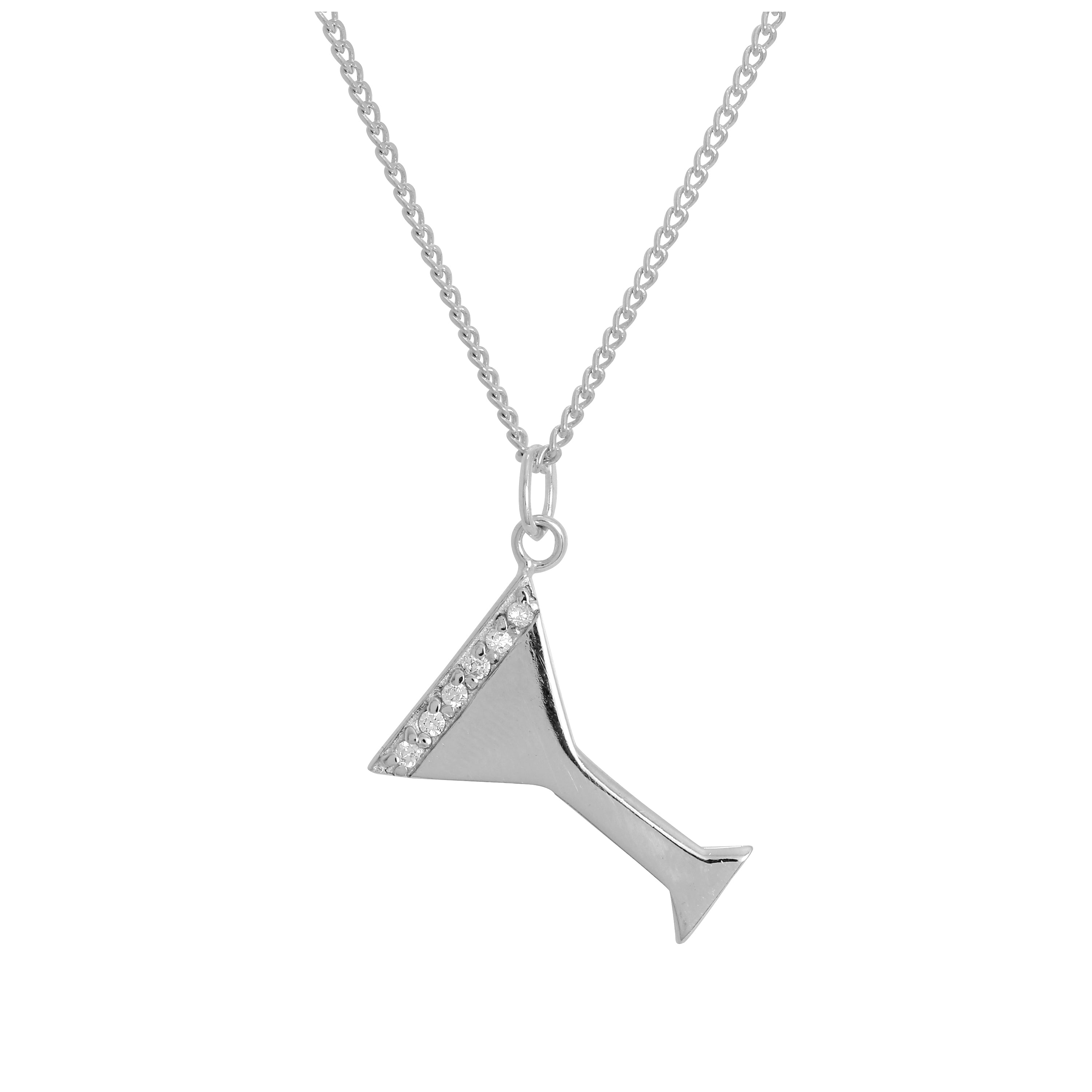 Halskette mit Cocktailglas-Anhänger aus Sterlingsilber und klarem CZ-Kristall, 16–24 Zoll