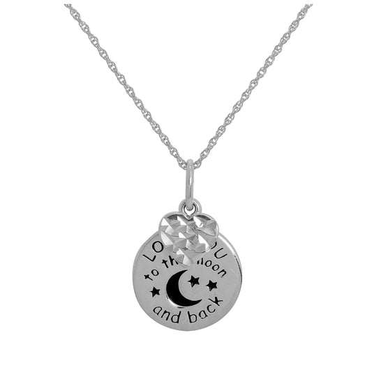 Halskette aus Sterlingsilber „Love You To The Moon & Back“ mit Herz, 14–22 Zoll