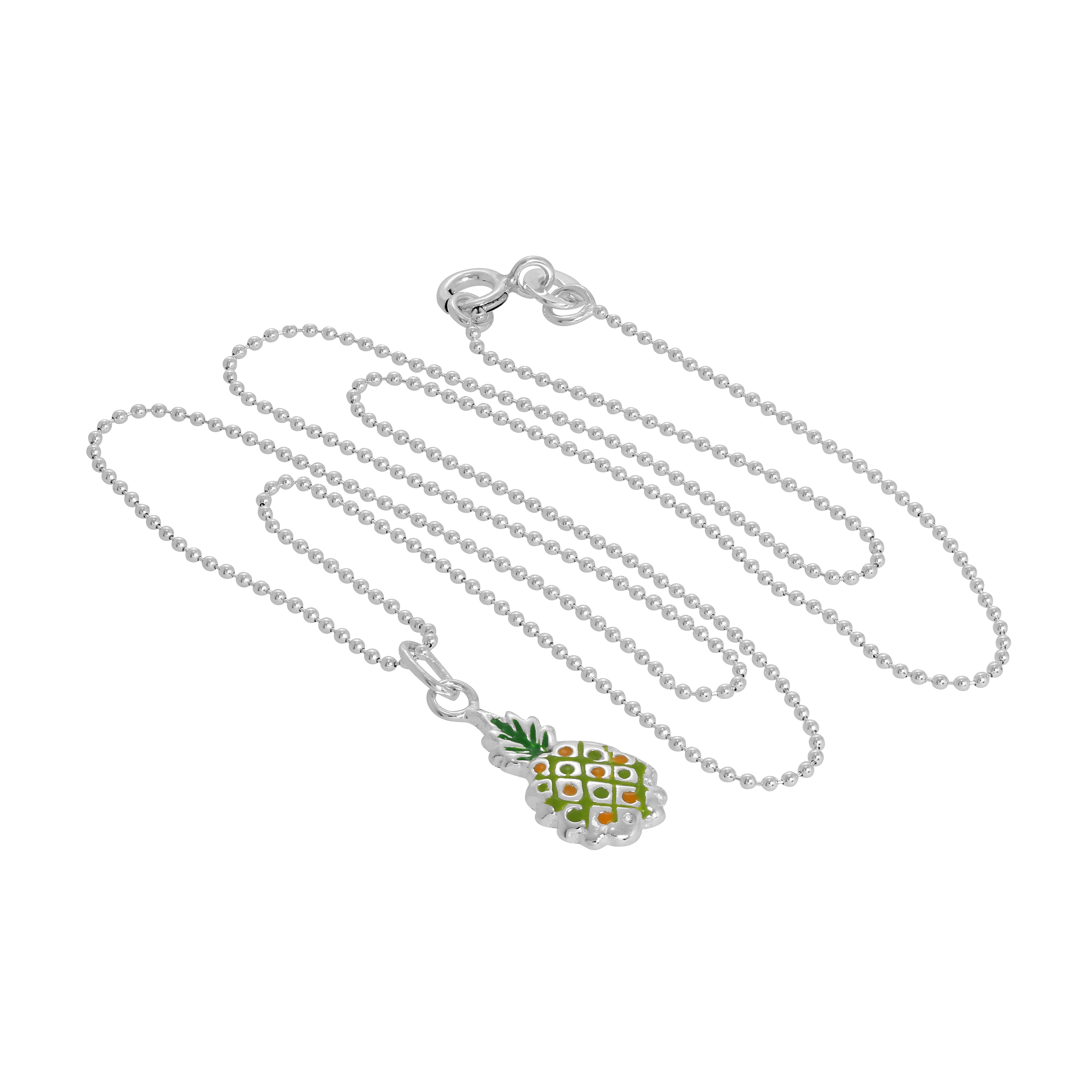 Sterlingsilber & bunte Emaille Ananas Anhänger Halskette 14 - 22 Zoll