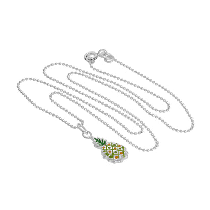 Sterling Silber & bunte Emaille Ananas Anhänger Halskette 14 - 22 Zoll