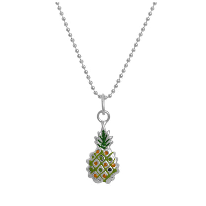 Sterling Silber & bunte Emaille Ananas Anhänger Halskette 14 - 22 Zoll