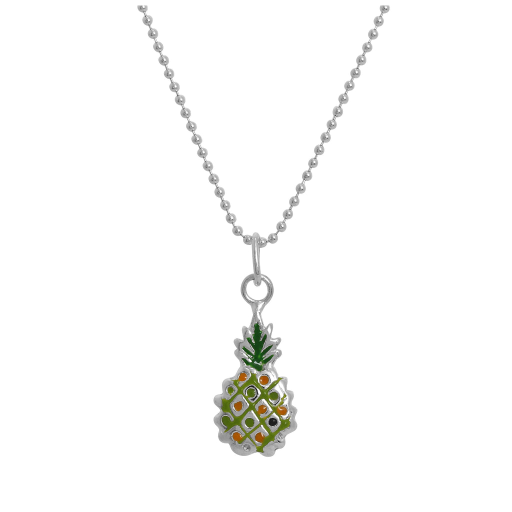 Sterlingsilber & bunte Emaille Ananas Anhänger Halskette 14 - 22 Zoll