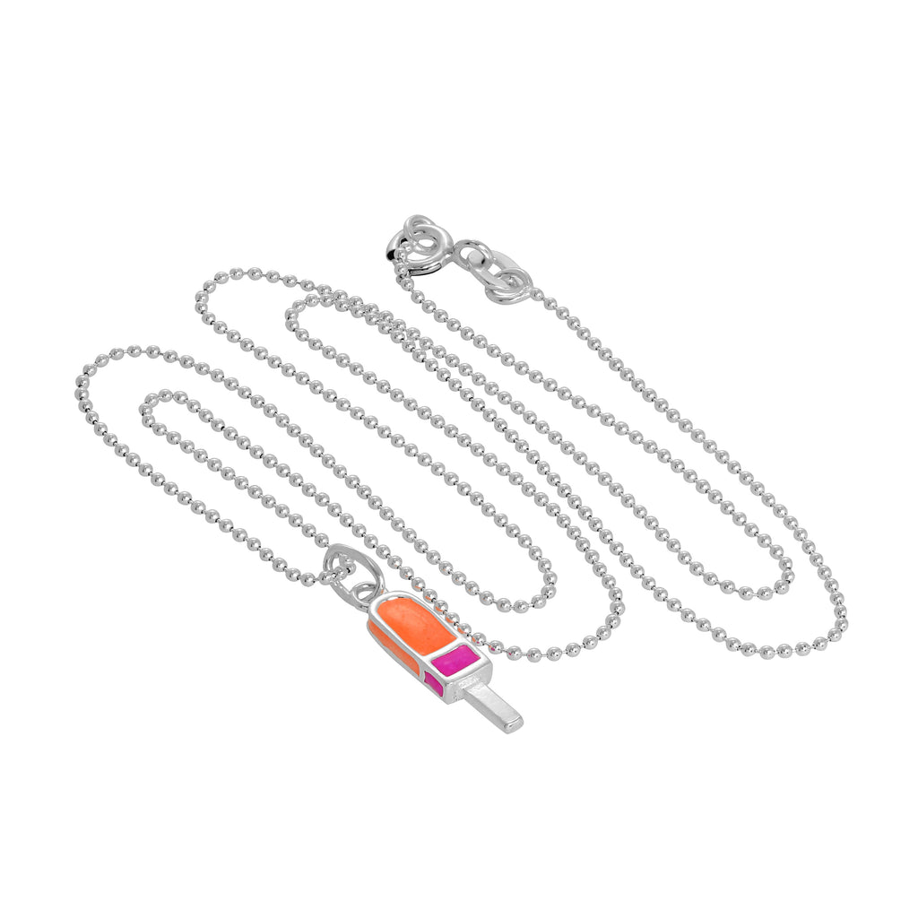 Halskette mit Anhänger aus Sterlingsilber und farbigem Emaille-Eis am Stiel 14–22 Zoll