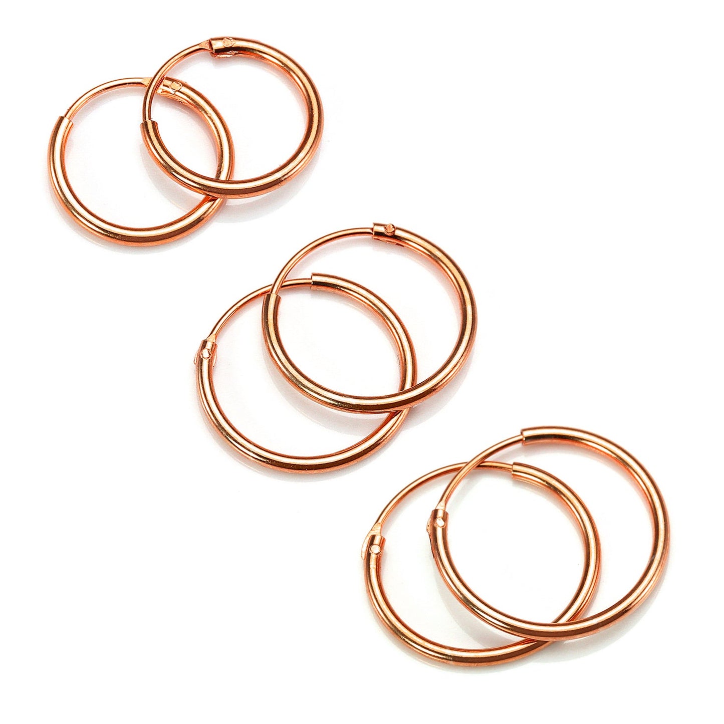 Rose Gold Plated Sterling Silber Lightweight Sleeper Hoops 8mm - 35mm