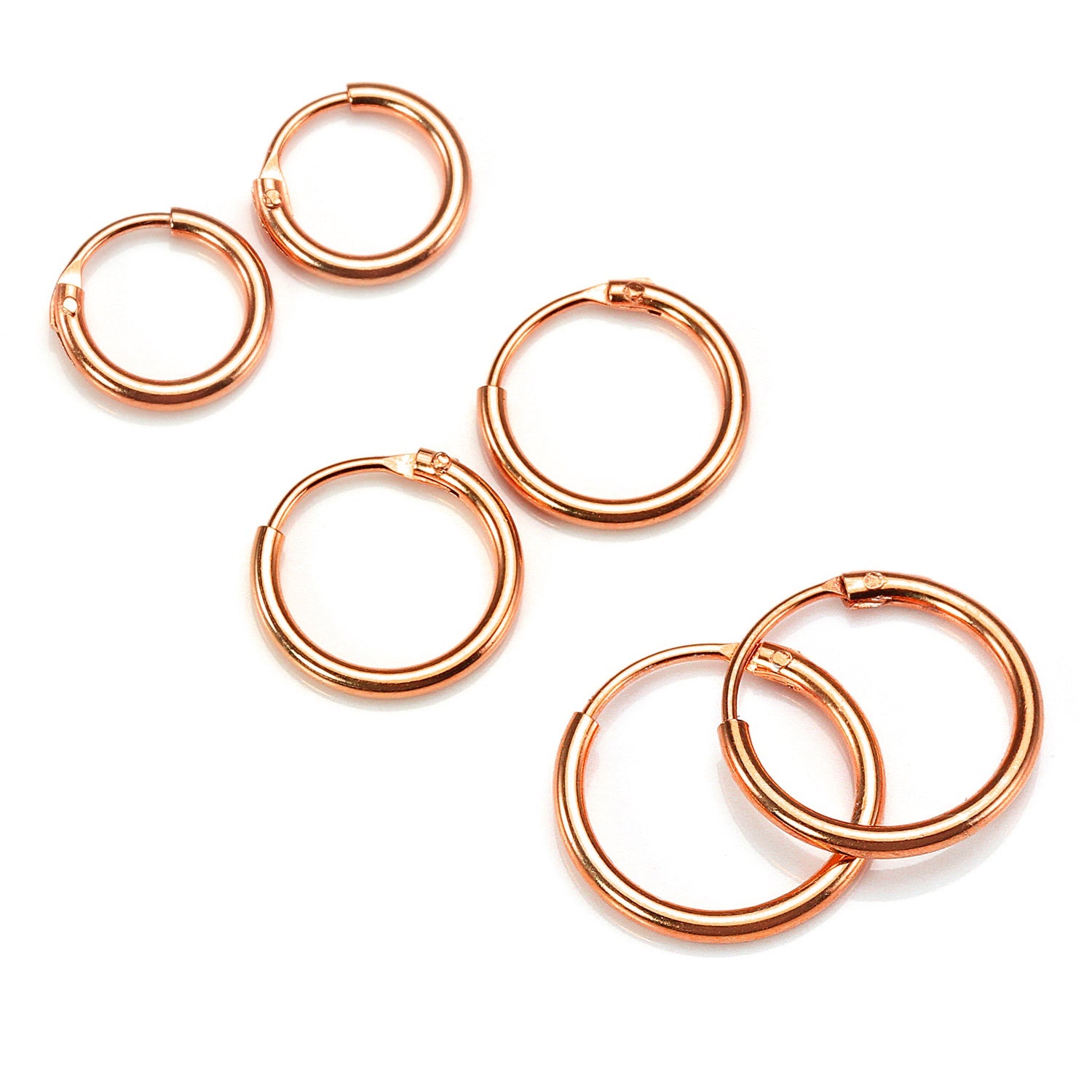 Rosévergoldete leichte Sterlingsilber-Creolen, 8 mm - 35 mm