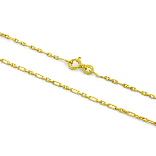 Gold Plated Sterling Silver 2mm Rounded Figaro Chain 16 - 24 Inches