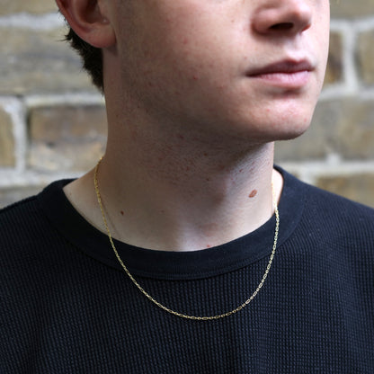 Vergoldete Sterling-Silber-Kette mit 2 mm großen, abgerundeten Figaro-Gliedern, 16–24 Zoll