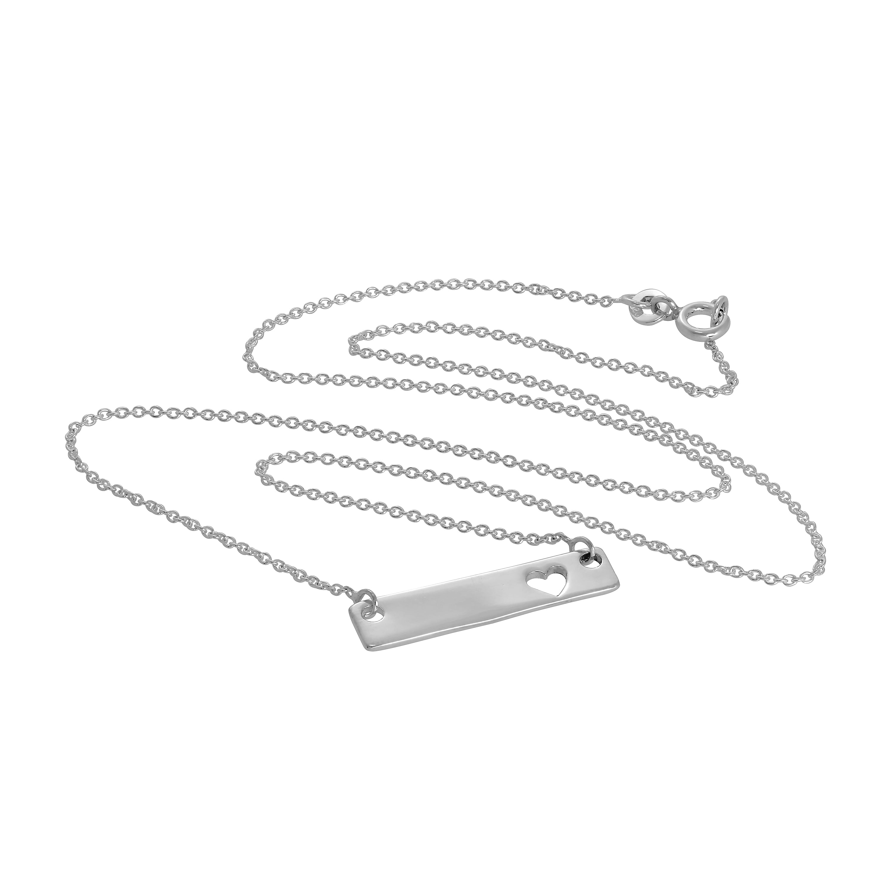 Sterlingsilber 43 cm Halskette mit Gravierbar Stange & Herz