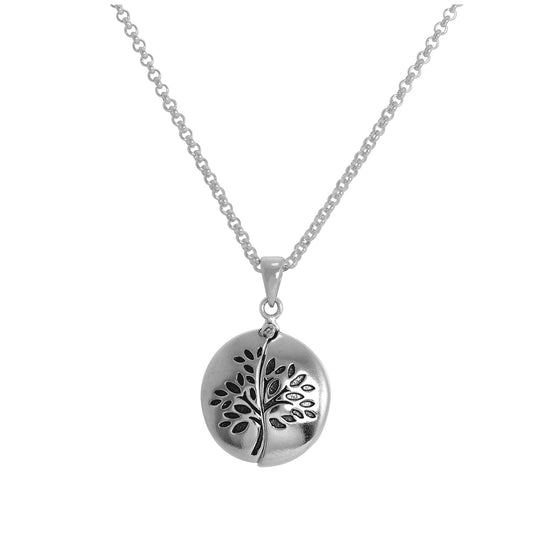 Sterling Silver Opening Round Family Tree Pendant on 18 Inch Chain