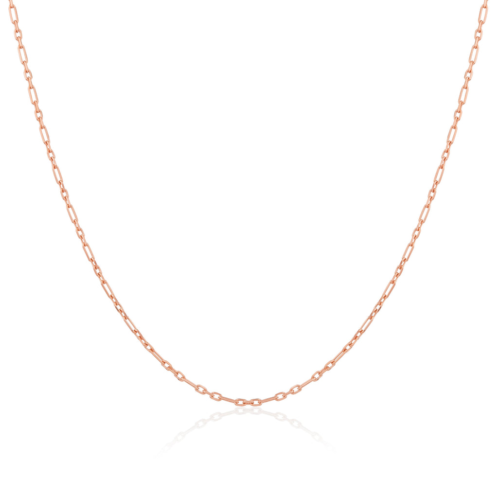 Roségold-beschichtetes Sterlingsilber 2 mm Panzerkette mit abgerundeten Figaro-Gliedern 16–24 Zoll