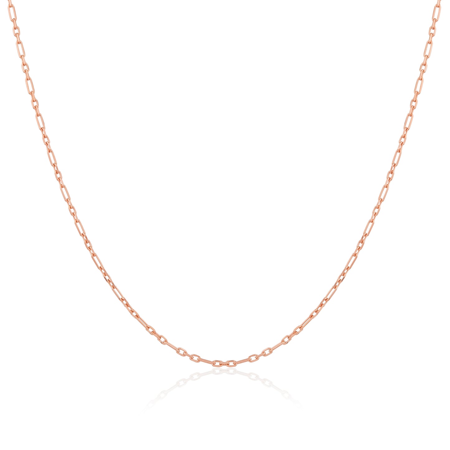 Roségold-beschichtetes Sterlingsilber 2 mm Panzerkette mit abgerundeten Figaro-Gliedern 16–24 Zoll