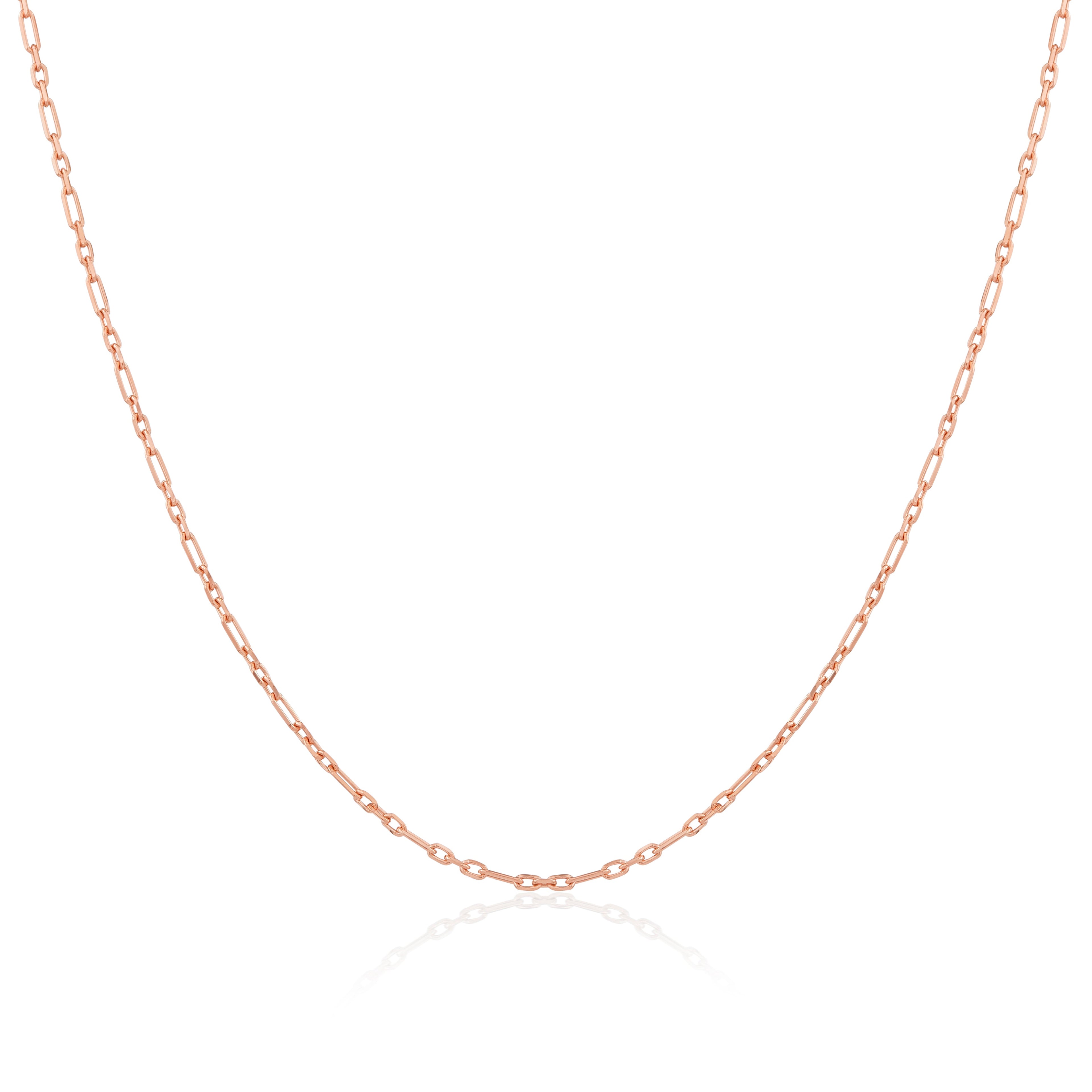 Roségold-beschichtetes Sterlingsilber 2 mm Panzerkette mit abgerundeten Figaro-Gliedern 16–24 Zoll