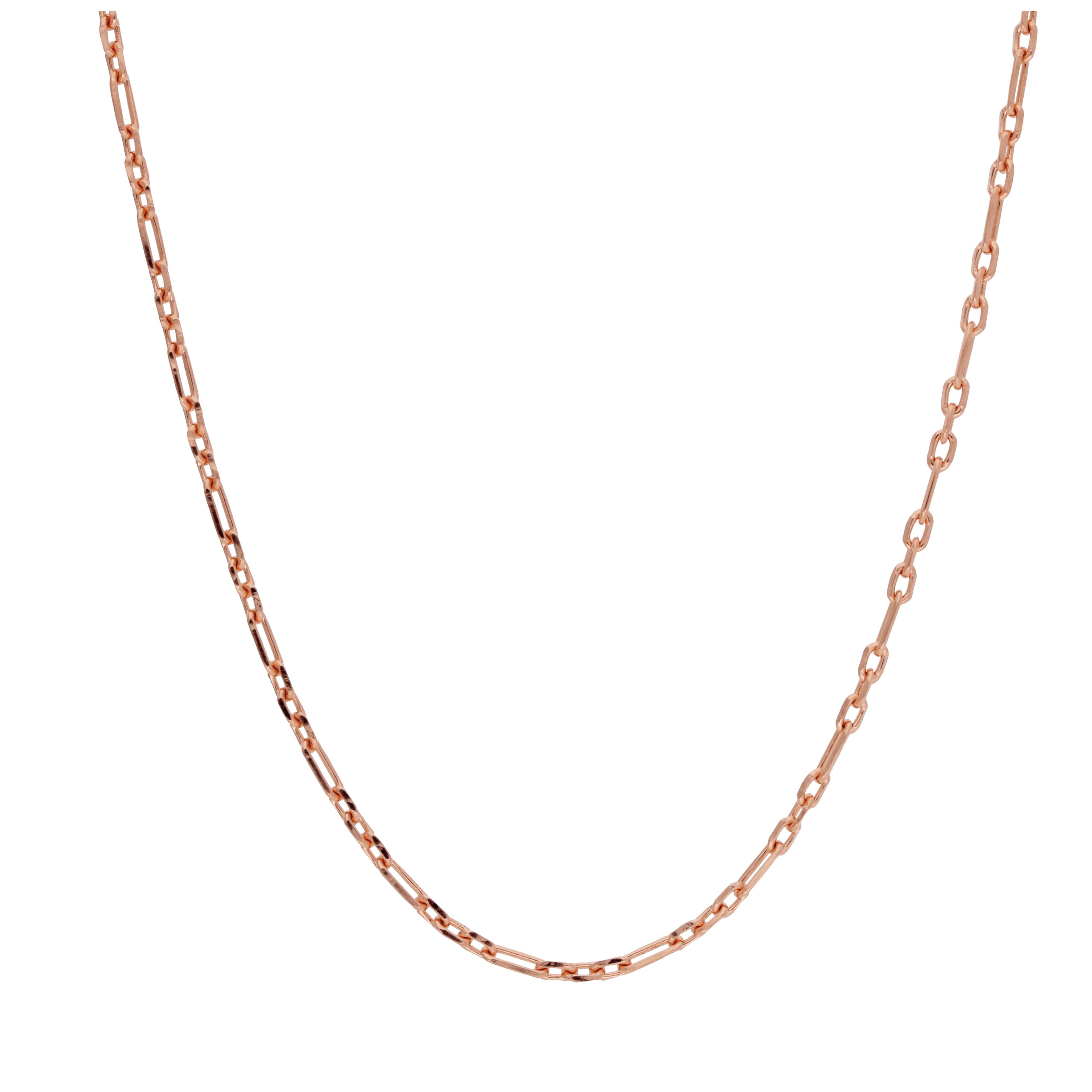 Roségold-beschichtetes Sterlingsilber 2 mm Panzerkette mit abgerundeten Figaro-Gliedern 16–24 Zoll