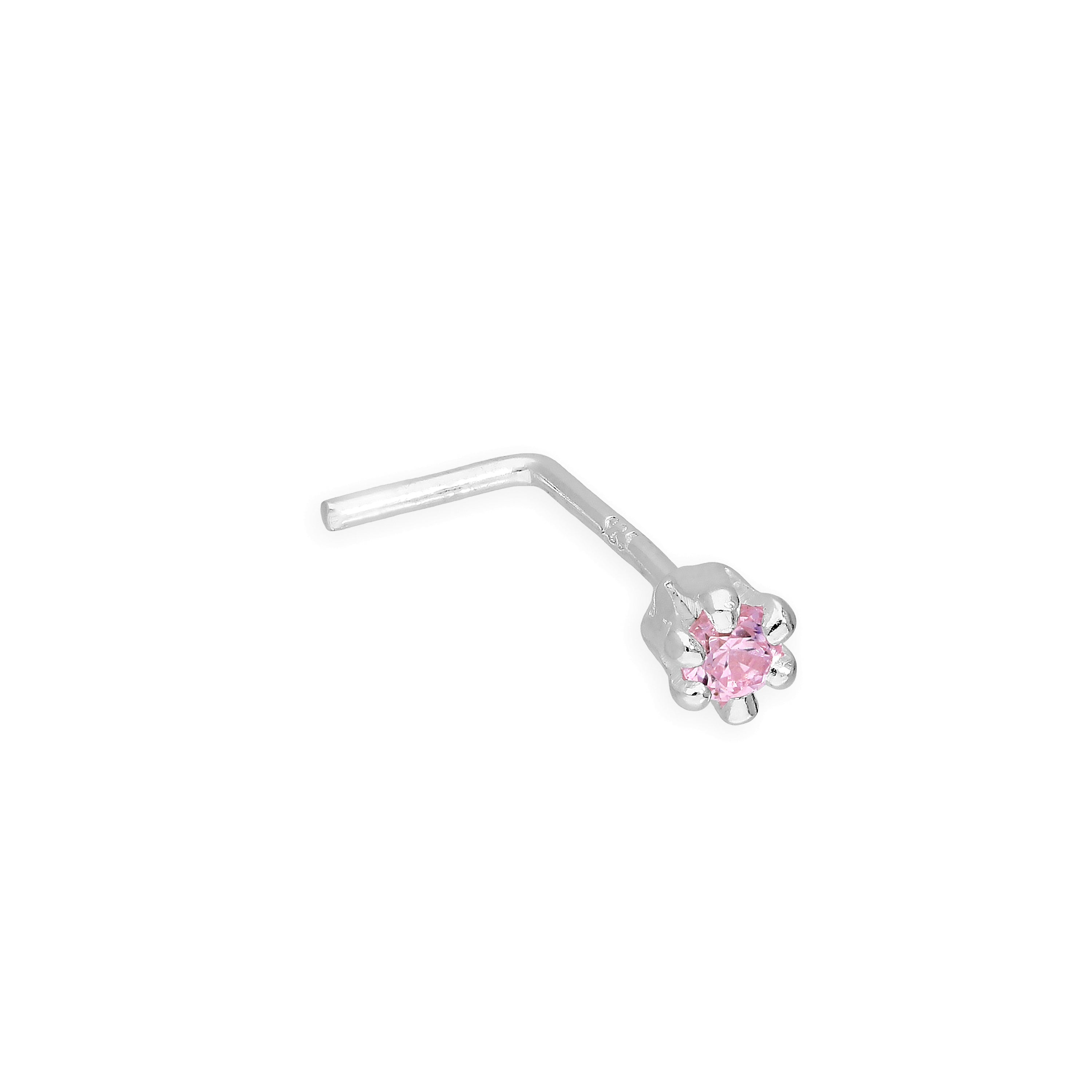 Sterlingsilber & Rosa CZ Kristall 23Ga Nasenstecker
