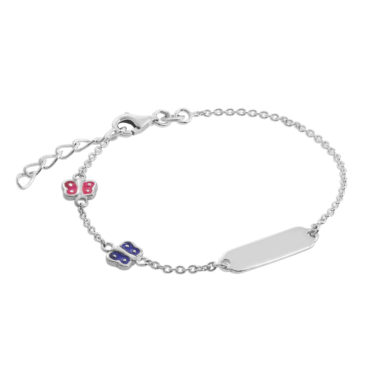 Sterlingsilber & Farbig Emaille Schmetterlinge Damen Namensschild Armband 18cm