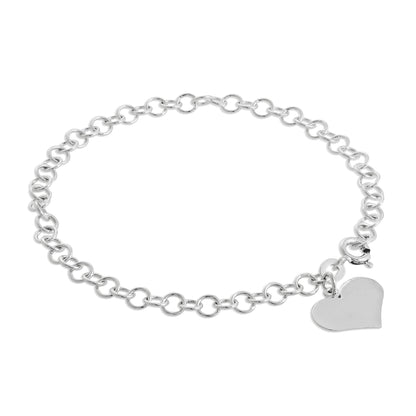 Sterlingsilber 4mm Kante Kabel Armband mit gravierbarem Herz Anhänger 18cm