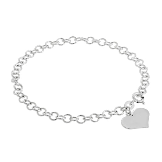 Sterlingsilber 4mm Kante Kabel Armband mit gravierbarem Herz Anhänger 18cm