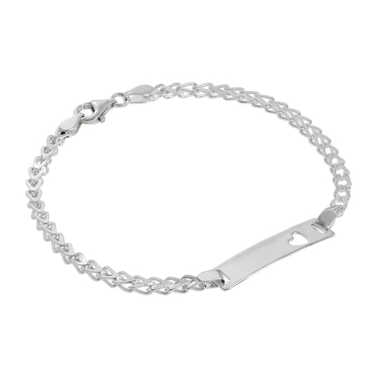 Sterling Silber 3 mm doppeltes Curb Damen ID Armband mit ausgeschnittenem Herz 7 Zoll