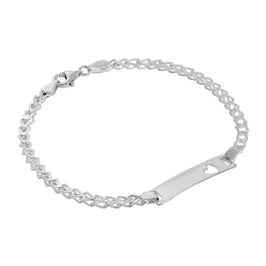 Sterlingsilber 3 mm doppeltes Curb Damen ID Armband mit ausgeschnittenem Herz 7 Zoll